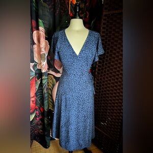 GAP Blue Leopard Print Midi Wrap Dress